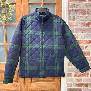 Crown Ivy Jacket Womens Med Quilted Plaid Blue Green Full Zip Mock Neck Preppy